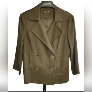 Adrienne Vittadini 100% Linen Double Breasted Blazer Jacket Olive Size 8
